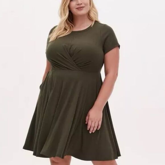 torrid Dresses & Skirts - Torrid Mini Rib Knit Drape Front Skater Dress